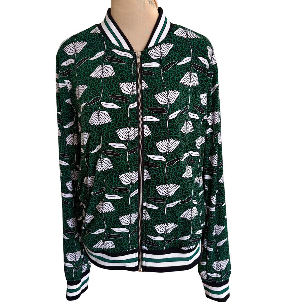 TORRID x Sylvia Mollie Leopard Floral Bomber Jacket Stretch Knit Zip Boho Retro